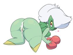 Rule 34 | 1girl, :3, aftersex, ass, breast press, breasts, collaboration, creatures (company), cum, cum in ass, cumdrip, female focus, from behind, full body, game freak, gen 4 pokemon, half-closed eyes, heart, highres, huge ass, looking at viewer, looking back, medium breasts, nintendo, no humans, nude, plant girl, pokemon, pokemon (creature), pussy, red eyes, roserade, short hair, simple background, smile, solo, spoken heart, thick thighs, thighs, third-party edit, top-down bottom-up, uncensored, vono (voon), white hair