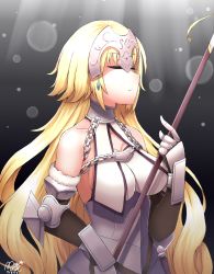 Rule 34 | 1girl, armor, bad id, bad pixiv id, blonde hair, breasts, chain, cleavage, collarbone, closed eyes, fate/apocrypha, fate/grand order, fate (series), flag, gauntlets, headpiece, jeanne d&#039;arc (fate), jeanne d&#039;arc (ruler) (fate), jeanne d&#039;arc (third ascension) (fate), large breasts, long hair, plackart, solo, standard bearer, sunlight, very long hair