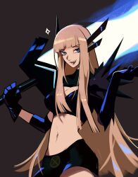 1girl blonde_hair cleavage_cutout clothing_cutout long_hair magik_(x-men) midriff navel nem_graphics sword weapon