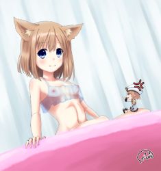 Rule 34 | 10s, 2girls, anger vein, artist name, bad id, bad pixiv id, blanc (neptunia), blue eyes, blush, breasts, chibi, covered erect nipples, hat, looking at viewer, mini person, minigirl, multiple girls, navel, neptune (series), nipples, nude, rom (neptunia), see-through, short hair, siblings, small breasts, smile, t-lun