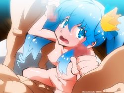Rule 34 | 10s, 1girl, :o, blue eyes, blue hair, blush, breasts, censored, completely nude, crown, cure princess, double handjob, group sex, handjob, happinesscharge precure!, hetero, long hair, magical girl, mini crown, mosaic censoring, mosaiq (lovechild), multiple penises, navel, nipples, nude, penis, penis grab, precure, rape, sex, shirayuki hime, solo focus, spread legs, tears, twintails, vaginal