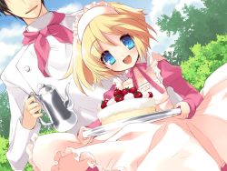 Rule 34 | 1girl, alice parade, blonde hair, blue eyes, cake, food, game cg, highres, ito noizi, maid, odoodo funny, pastry, solo, solo focus, strawberry shortcake