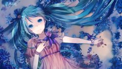 Rule 34 | 1girl, aqua eyes, aqua hair, bad id, bad pixiv id, blue eyes, colored eyelashes, dress, eyelashes, flower, from above, hatsune miku, highres, itamidome, leaf, long hair, lying, on back, solo, tears, twintails, vocaloid, water