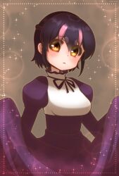 Rule 34 | 1girl, dress, highres, hikarikmy, humboldt penguin (kemono friends), kemono friends, kemono friends v project, looking at viewer, short hair, simple background, solo, virtual youtuber, yellow eyes