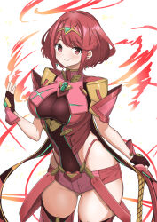 Rule 34 | 1girl, absurdres, aotsuba, breasts, highres, large breasts, pyra (xenoblade), red eyes, red hair, short hair, simple background, solo, white background, xenoblade chronicles (series), xenoblade chronicles 2