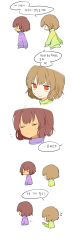 Rule 34 | ^^^, androgynous, bad id, bad twitter id, brown hair, chara (undertale), comic, frisk (undertale), gender request, highres, korean text, misha (hoongju), red eyes, shirt, spoilers, striped clothes, striped shirt, translation request, undertale