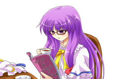Rule 34 | cup, glasses, patchouli knowledge, purple eyes, purple hair, reading, teacup, ten&#039;yoku, touhou