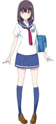 Rule 34 | 1girl, bag, black hair, full body, haru (henkei shoujo), henkei shoujo, highres, pink eyes, school uniform, simple background, tagme