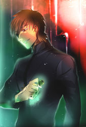 Rule 34 | 1boy, aonome, brown eyes, brown hair, cross, cross necklace, evil smile, fate/zero, fate (series), glowing, jewelry, kotomine kirei, male focus, necklace, smile, solo