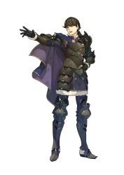 Rule 34 | 1boy, absurdres, armor, armored boots, berkut (fire emblem), boots, brown hair, cape, fire emblem, fire emblem echoes: shadows of valentia, full body, fur trim, gloves, hidari (left side), highres, male focus, nintendo, official art, open mouth, simple background, solo, teeth, white background