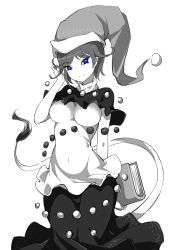 Rule 34 | 1girl, book, breasts, doremy sweet, dress, greyscale, hat, highres, large breasts, looking at viewer, monochrome, nightcap, pointy ears, pom pom (clothes), raptor7, short hair, short sleeves, simple background, smile, solo, spot color, tail, tapir tail, touhou, white background