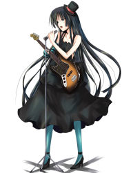 Rule 34 | 00s, 1girl, akiyama mio, bass guitar, black hair, blue eyes, blue pantyhose, blunt bangs, don&#039;t say &quot;lazy&quot;, dress, elbow gloves, facepaint, fingerless gloves, gloves, hat, high heels, hime cut, instrument, k-on!, left-handed, long hair, microphone, microphone stand, mini hat, mini top hat, pantyhose, ram hachimin, shoes, solo, striped, top hat