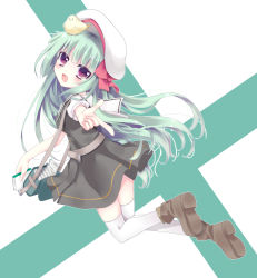 Rule 34 | 1girl, :d, bag, bird, book, boots, brown eyes, green hair, hat, highres, holding, holding book, hoshi (snacherubi), long hair, looking at viewer, mf bunko, open mouth, original, pointing, pointing at viewer, shoe soles, shoes, shoulder bag, smile, solo, thighhighs, white thighhighs, zettai ryouiki
