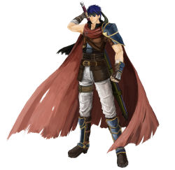 Rule 34 | 1boy, absurdres, armor, bandages, blue eyes, blue hair, cape, fingerless gloves, fire emblem, fire emblem: radiant dawn, gloves, headband, highres, ike (fire emblem), jack (kairuhaido), male focus, muscular, nintendo, pants, serious, simple background, solo, sword, torn cape, torn clothes, traditional media, weapon, white background