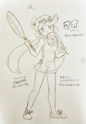 Rule 34 | 1girl, artist name, bare shoulders, blush, breasts, character name, closed mouth, collarbone, creatures (company), female focus, flower, frying pan, full body, game freak, graphite (medium), hair flower, hair ornament, hairband, hands up, highres, holding, holding frying pan, holding ladle, japanese text, ladle, legs, legs apart, lemonade kokoi, long hair, looking at viewer, mallow (pokemon), nintendo, overalls, pokemon, pokemon (anime), pokemon sm (anime), shirt, shoes, signature, simple background, sketch, small breasts, solo, squiggle, standing, strapless, strapless shirt, swept bangs, thighs, traditional media, translation request, twintails, twitter username, very long hair, white background