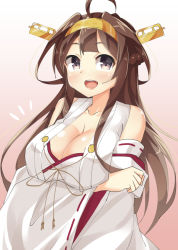 Rule 34 | 10s, 1girl, bad id, bad pixiv id, black eyes, breasts, brown hair, cleavage, crossed arms, detached sleeves, double bun, hairband, huge breasts, kankitsunabe (citrus), kantai collection, kongou (kancolle), long hair, nontraditional miko, open mouth, solo