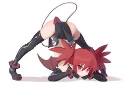 Rule 34 | 1girl, absurdres, ajiitou, arm rest, ass, black footwear, black gloves, boots, demon girl, demon tail, demon wings, disgaea, elbow gloves, etna (disgaea), flexible, gloves, hands on ground, highres, jack-o&#039; challenge, makai senki disgaea, meme, mini wings, red eyes, red hair, solo, spread legs, stretching, tail, thigh boots, thighhighs, top-down bottom-up, wide spread legs, wings