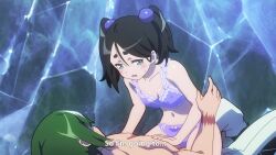 Rule 34 | 1boy, 1girl, animated, anime screencap, black hair, blue eyes, blush, bra, breasts, cleavage, drooling, flustered, futoku no guild, girl on top, highres, kikuru madan, licking lips, long hair, navel, nervous, o o, one eye closed, panties, petite, pov, puckered lips, saliva, saliva drooling, sitting, sitting on person, small breasts, smile, sound, subtitled, surprised, tokishikko dana, tongue, tongue out, twintails, underwear, video
