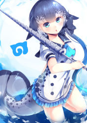 Rule 34 | 10s, absurdres, cetacean tail, commentary request, dress, drillhorn sword, fins, fish tail, highres, kanzakietc, kemono friends, multicolored hair, narwhal (kemono friends), sailor collar, solo, tail