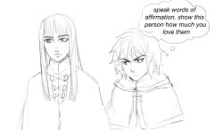 Rule 34 | 2boys, androgynous, blunt bangs, canute, english text, eyebrows, frown, long hair, looking at another, looking to the side, male focus, messy hair, monochrome, multiple boys, nyasper pink, prince, sidelocks, sketch, speech bubble, thinking, thorfinn, viking, vinland saga, yaoi