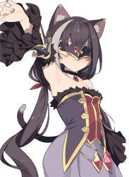 Rule 34 | 1girl, animal ear fluff, animal ears, armpits, bare shoulders, black choker, black hair, blade (galaxist), cat ears, cat tail, choker, closed mouth, detached sleeves, highres, karyl (princess connect!), long hair, low twintails, mask, multicolored hair, princess connect!, red ribbon, ribbon, simple background, solo, streaked hair, tail, twintails, very long hair, white background, white hair