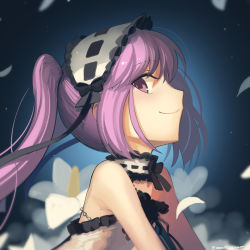 Rule 34 | 1girl, bare shoulders, blush, boa (brianoa), breasts, collarbone, dress, euryale (fate), fate/hollow ataraxia, fate (series), frilled hairband, frills, hairband, highres, long hair, looking at viewer, parted bangs, purple eyes, purple hair, sidelocks, small breasts, smile, solo, twintails, very long hair, white dress