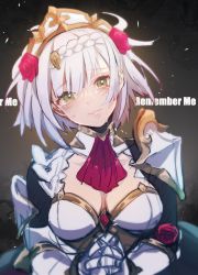 Rule 34 | 1girl, armor, braid, breasts, cleavage, collarbone, crying, crying with eyes open, genshin impact, green eyes, highres, medium breasts, noelle (genshin impact), ruohire9, short hair, shoulder armor, solo, tears, white hair