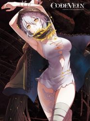 Rule 34 | 1girl, breasts, cleavage, code vein, io (code vein), large breasts, necklace, white hair, yellow eyes