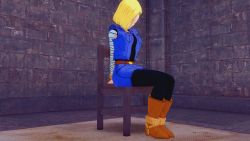 Rule 34 | 1girl, 3d, android 18, animated, arms behind back, bdsm, blonde hair, blue eyes, bondage, bound, bound ankles, bound wrists, breasts, cloth gag, dragon ball, dragonball z, earrings, gag, gagged, highres, improvised gag, jewelry, koikatsu (medium), koikatu, over the mouth gag, shepirotcloud, struggling, tagme, tied to chair, video