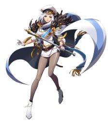 Rule 34 | 1girl, absurdres, belt, black belt, boots, brown eyes, cape, dress, floating hair, full body, gloves, grey pantyhose, high heel boots, high heels, highres, holding, holding staff, langrisser, langrisser iv, long hair, long sleeves, looking at viewer, military, military uniform, official art, pantyhose, purple lips, selena (langrisser), sheath, sheathed, shiny clothes, shiny legwear, short dress, silver hair, solo, staff, standing, sword, transparent background, uniform, weapon, white cape, white dress, white footwear, white gloves, white headwear