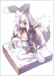 Rule 34 | 1girl, animal ears, armor, belt, blue eyes, breasts, rabbit ears, cleavage, large breasts, long sleeves, necktie, original, shibano kaito, snow, solo, sword, tongue, weapon, white hair