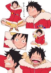 Rule 34 | 1boy, black hair, blush, closed eyes, coat, facial scar, gloves, hat, highres, holding, hrkc0otk1, male focus, monkey d. luffy, one piece, open mouth, scar, scar on cheek, scar on face, smile, straw hat, teeth, winter clothes, winter coat