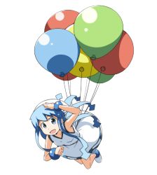 Rule 34 | 1girl, balloon, blue hair, dress, hat, ikamusume, kaka (kirby126), long hair, salute, shinryaku! ikamusume, solo, tentacle hair