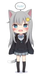 Rule 34 | + +, 1girl, amashiro natsuki, animal ears, bad id, bad twitter id, black hoodie, black thighhighs, blue bow, blush, blush stickers, bow, cat ears, cat girl, cat tail, chibi, collared shirt, commentary request, drawstring, dress shirt, food-themed hair ornament, full body, grey hair, grey skirt, hair between eyes, hair ornament, hairclip, highres, hood, hood down, hoodie, long hair, long sleeves, nachoneko, no shoes, original, plaid, plaid skirt, pleated skirt, romaji text, shadow, shirt, skirt, sleeves past fingers, sleeves past wrists, solo, speech bubble, standing, tail, thighhighs, very long hair, white background, white shirt