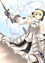 Rule 34 | 00s, 1girl, ahoge, armor, armored dress, artoria pendragon (fate), blonde hair, capcom, detached sleeves, dress, fate/stay night, fate/unlimited codes, fate (series), faulds, gauntlets, green eyes, hair ribbon, ran&#039;ou (tamago no kimi), ribbon, saber (fate), saber lily, solo, sword, weapon