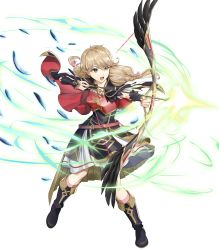 Rule 34 | 1girl, alternate costume, armor, bag, belt, black footwear, boots, bow, bow (weapon), braid, breastplate, bridal gauntlets, brown eyes, brown hair, capelet, dress, faye (fire emblem), feather trim, fire emblem, fire emblem echoes: shadows of valentia, fire emblem heroes, full body, gold trim, hair bow, highres, holding, holding bow (weapon), holding weapon, knee boots, long hair, mikurou (nayuta), nintendo, non-web source, official art, short sleeves, shoulder armor, solo, transparent background, twin braids, twintails, weapon