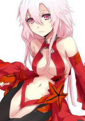 Rule 34 | 10s, 1girl, absurdres, bare shoulders, black legwear, breasts, center opening, chikkinage nage, cleavage, detached sleeves, elbow gloves, fingerless gloves, gloves, guilty crown, hair ornament, hairclip, highres, long hair, looking at viewer, navel, pink hair, red eyes, smile, solo, twintails, yuzuriha inori