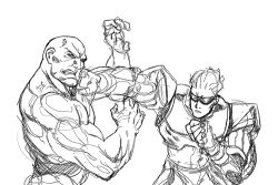Rule 34 | 2boys, capcom, captain commando, captain commando (character), crossover, diepod, greyscale, in the face, male focus, monochrome, monochrome, multiple boys, punching, seth (street fighter), sketch, street fighter