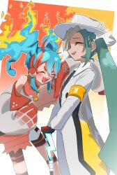 Rule 34 | absurdres, akumuruji, closed eyes, creatures (company), electric miku (project voltage), fire miku (project voltage), game freak, hatsune miku, highres, nintendo, official alternate costume, open mouth, pokemon, project voltage, sharp teeth, teeth, vocaloid