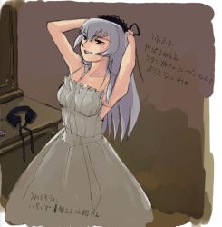 Rule 34 | 00s, armpits, arms behind head, arms up, hair between eyes, hairband, pinzu, red eyes, rozen maiden, silver hair, smile, solo, suigintou, unworn hairband