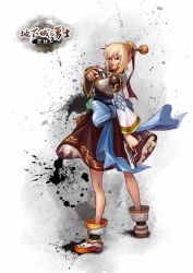 Rule 34 | 00s, 1girl, beoseon, blonde hair, dungeon and fighter, female focus, female gunner (dungeon and fighter), full body, grey background, gun, gunner (dungeon and fighter), hair ornament, korean clothes, pointy footwear, shoes, solo, standing, weapon, white background