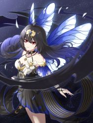 Rule 34 | 1girl, absurdres, black dress, black gloves, blue eyes, broseele, butterfly wings, closed mouth, dress, gloves, hair between eyes, hair ornament, hair ribbon, highres, honkai (series), honkai impact 3rd, insect wings, long hair, looking at viewer, night, night sky, red eyes, ribbon, seele (alter ego), seele vollerei, seele vollerei (starchasm nyx), single glove, sky, sleeveless, sleeveless dress, smile, solo, star (sky), wings