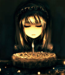Rule 34 | bad id, bad pixiv id, cake, candle, closed eyes, food, gothic lolita, hairband, lolita fashion, long hair, pastry, silver hair, solo, source request, urami