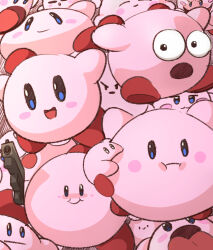 Rule 34 | . ., :3, :i, :|, ^ ^, black eyes, blue eyes, blush, blush stickers, chewing, clone, closed eyes, closed mouth, constricted pupils, gao ex kaiser, gun, half-closed eyes, handgun, happy, highres, holding, holding gun, holding weapon, jitome, kirby, kirby (series), nintendo, no humans, open mouth, pink theme, smile, surprised, tongue, tongue out, too many, v-shaped eyebrows, weapon, wide-eyed