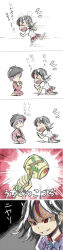 Rule 34 | &gt; &lt;, 2girls, 5koma, black hair, bowl, closed eyes, comic, crying, doraemon, dorayaki, eating, evil grin, evil smile, flying sweatdrops, food, grey horns, grin, head bump, highres, horns, japanese clothes, just as planned (meme), kijin seija, mallet, meme, multicolored hair, multiple girls, open mouth, parody, partially translated, red eyes, red hair, short hair, sitting, sketch, smile, spoilers, sukuna shinmyoumaru, syope, tears, touhou, translation request, wagashi, wavy mouth, white hair