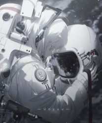 Rule 34 | 1girl, absurdres, artist name, astronaut, camera, closed eyes, commentary, facial tattoo, hair ornament, hand on another&#039;s head, hatsune miku, heads together, helmet, highres, konya karasue, long hair, number tattoo, reflection, romaji text, space, space helmet, spacesuit, star (sky), tattoo, translated, twintails, upper body, vocaloid, white hair