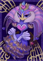 Rule 34 | 1girl, arthropod girl, blue eyes, bug, disembodied hand, female focus, gloves, halgalaz, heart, highres, insect wings, kirby: triple deluxe, kirby (series), nintendo, no humans, purple eyes, queen, queen sectonia, sideways glance, solo, white gloves, wings
