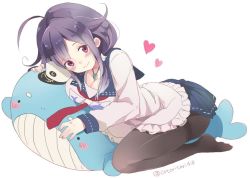 Rule 34 | 10s, 1girl, apron, chiyu (cotoritori), heart, kantai collection, long hair, md5 mismatch, pantyhose, purple eyes, purple hair, resized, resolution mismatch, smile, solo, source larger, taigei (kancolle), twitter username, whale