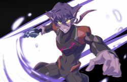 Rule 34 | 1girl, absurdres, alien, black hair, colored sclera, colored skin, commentary, english commentary, facial mark, grey eyes, highres, holding, holding sword, holding weapon, krolia, mikkusushi, multicolored hair, pointy ears, purple eyes, purple hair, purple skin, sword, tagme, two-tone hair, voltron: legendary defender, voltron (series), weapon, yellow sclera