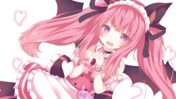 Rule 34 | 1girl, nanashi inc., animal ears, animare, apron, bare shoulders, bat ears, bat wings, black choker, black ribbon, black wings, blush, breasts, choker, commentary request, daidai ookami, detached sleeves, fangs, frilled apron, frilled skirt, frills, hair between eyes, hair ribbon, heart, holding, holding microphone, long hair, looking at viewer, medium breasts, microphone, open mouth, own hands together, pink hair, pink skirt, puffy short sleeves, puffy sleeves, purple eyes, ribbon, shirt, short sleeves, skirt, solo, twintails, two-handed, umori hinako, very long hair, virtual youtuber, waist apron, white apron, white background, white shirt, white sleeves, wings